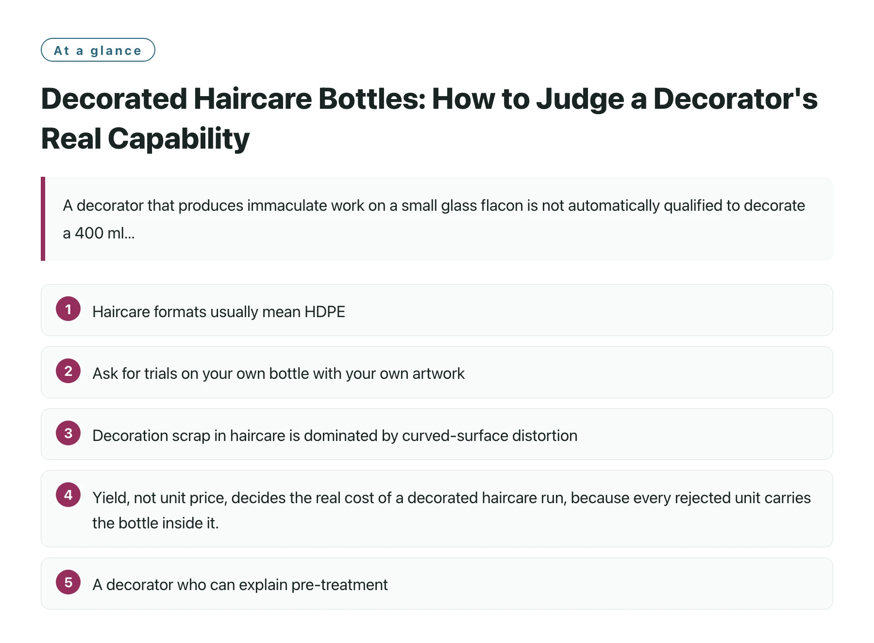 Decorated Haircare Bottles: How to Judge a Decorator&amp;#x27;s Real Capability——全文要点速览