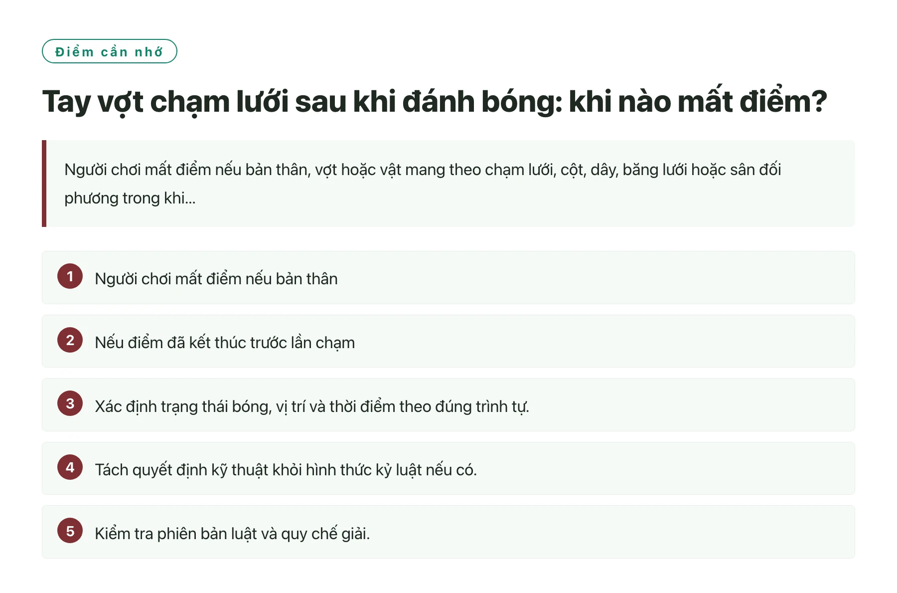 Tay vợt chạm lưới sau khi đánh bóng: khi nào mất điểm?——全文要点速览